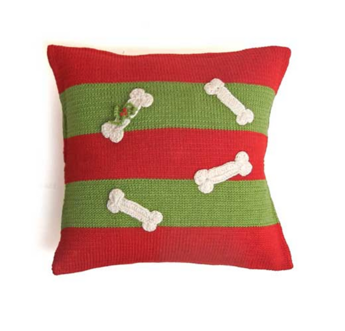 10x10" Hand knit Christmas Dog Bone Pillow, Fair Trade, Armenia
