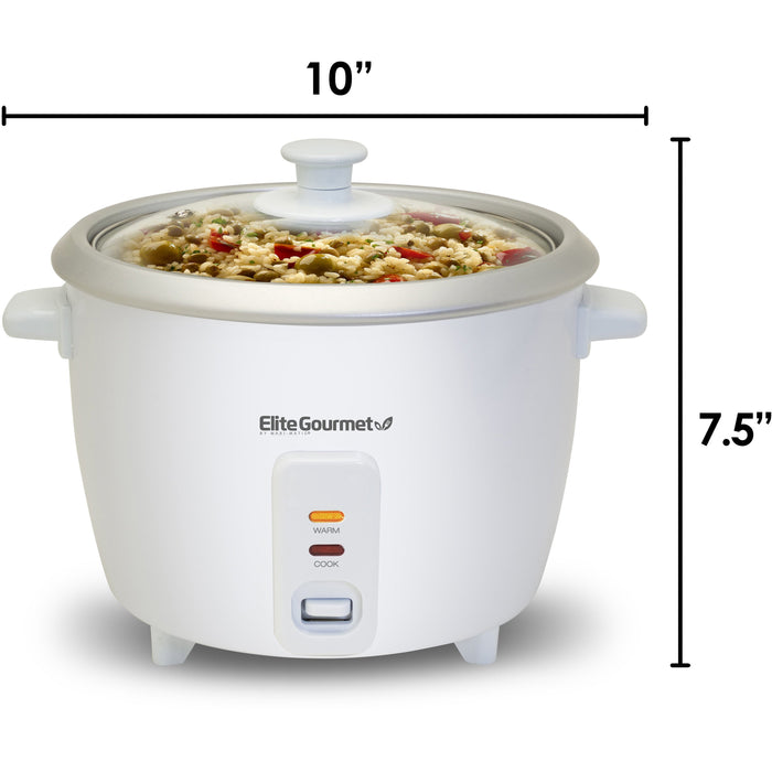 Dimensions of rice cooker. 10" Diameter, 7.5" Height.
