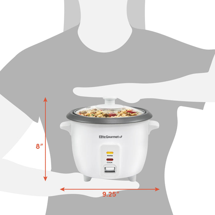 Dimensions of rice cooker. 8" height, 9.25" diameter.