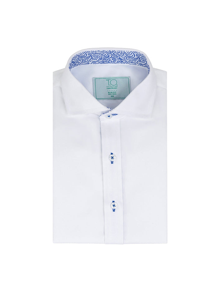Boy's Swirl Non-Iron Contrast Shirt - Blue