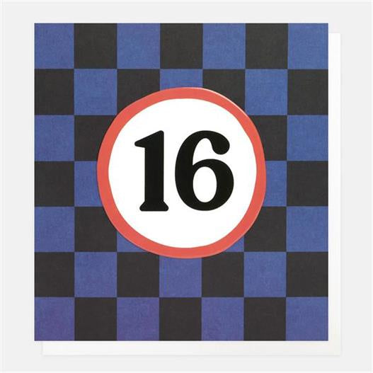 Caroline Gardner Blue Grid 16th Greetings Card