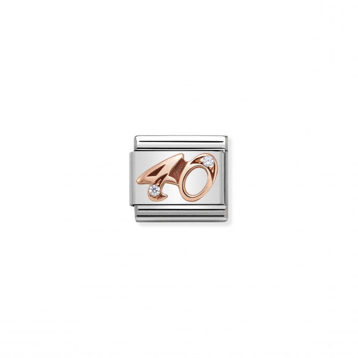 Classic Link Number 40 Rose Gold and Cubic Zirconia Charm