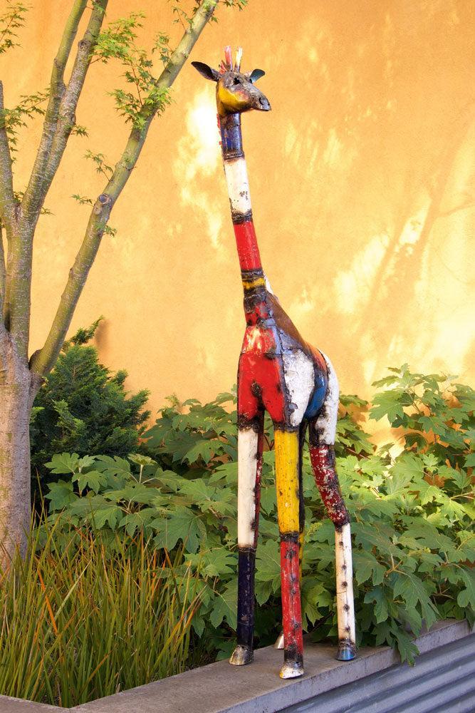 Colorful Recycled Oil Drum Metal Giraffe Sculptures. Fair Trade, Zimbabwe