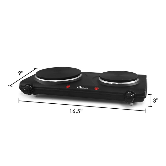 Dimensions of Dual Burner: 16.5" Width, 9" Length, 3" Height.