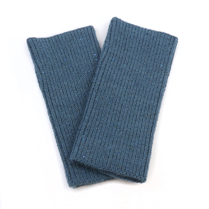 Dusky Teal Rib Knit Wrist Warmers With Lurex