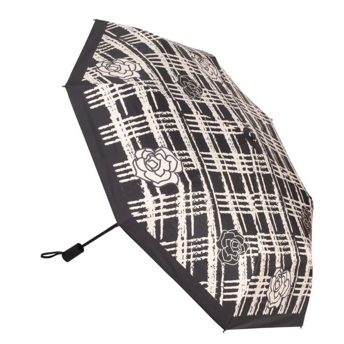 Elie Beaumont Umbrella - Black & White Roses On Checks
