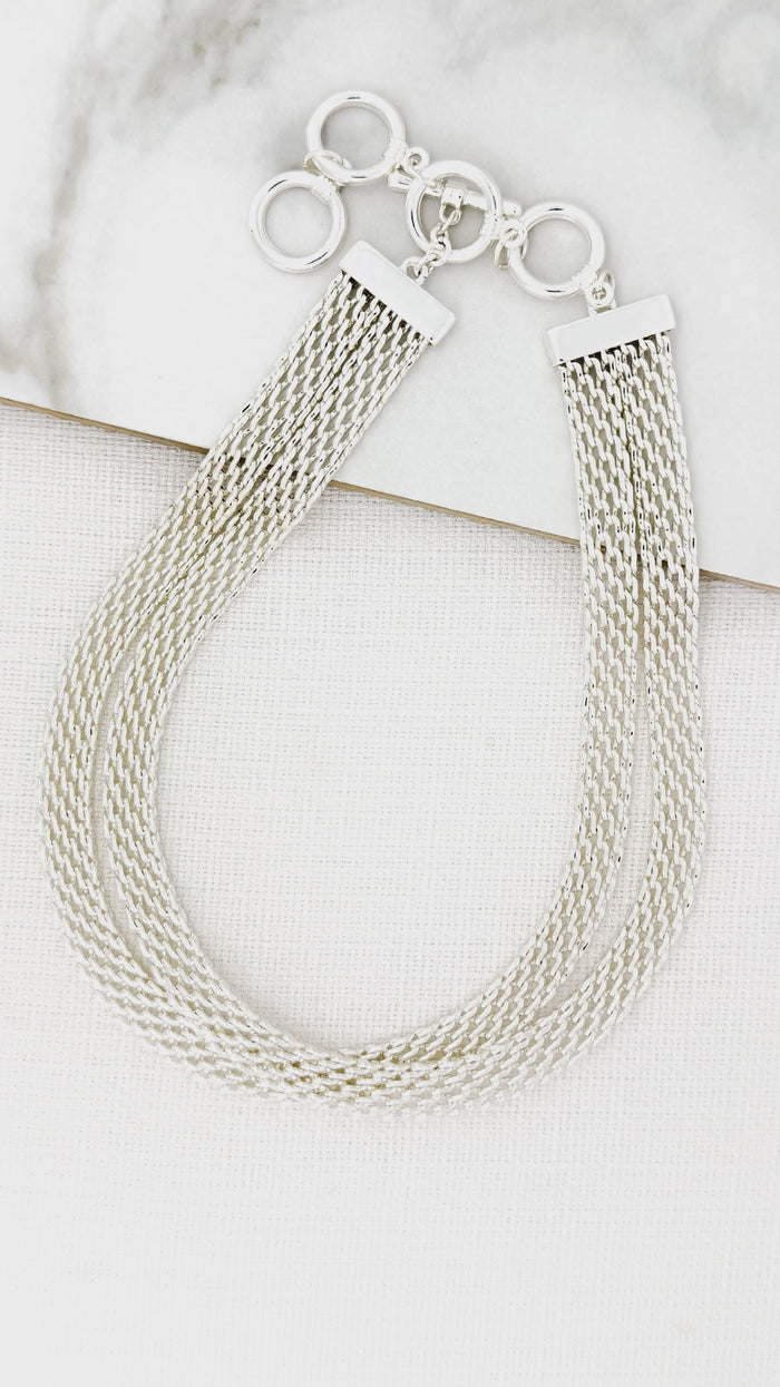Envy Silver Mesh Double Layer Necklace With T-Bar Fastening