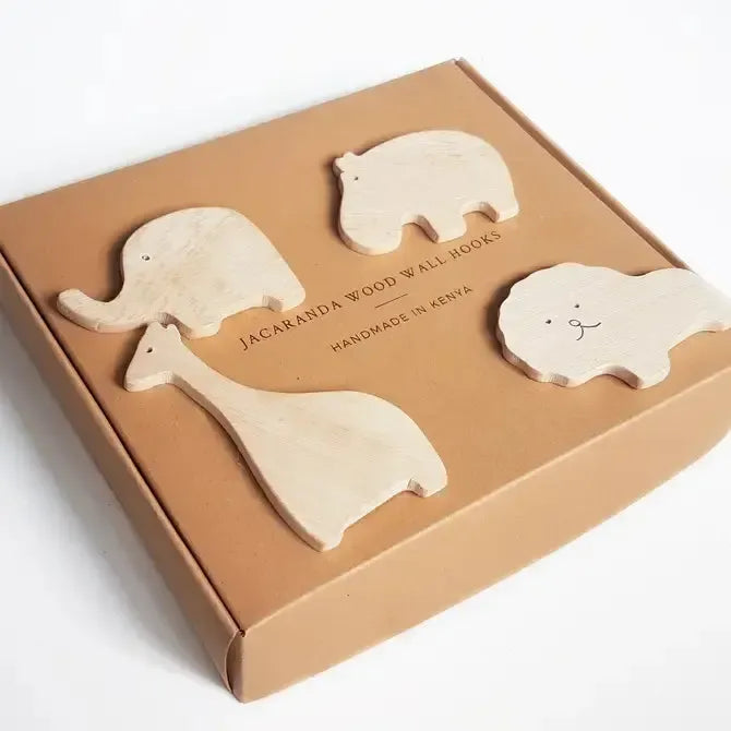 Hand Carved Animal Wall Hooks for Baby's Room, Fair Trade, Kenya