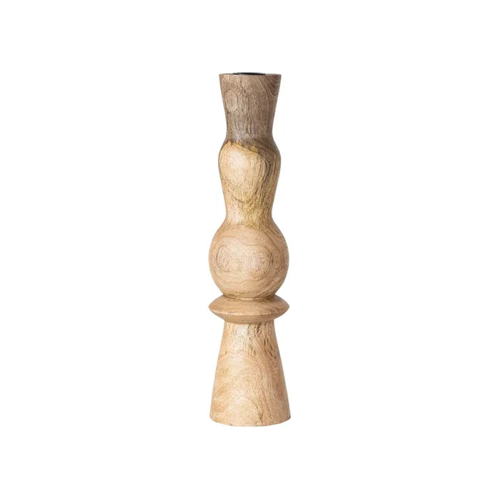 Hand carved wood taper holder, natural
