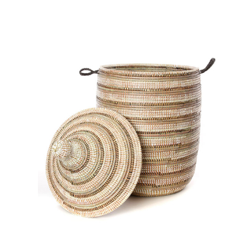 Handwoven, Large Black, Silver & White Striped Laundry Hamper Basket,Fair Trade - Give Back Goods