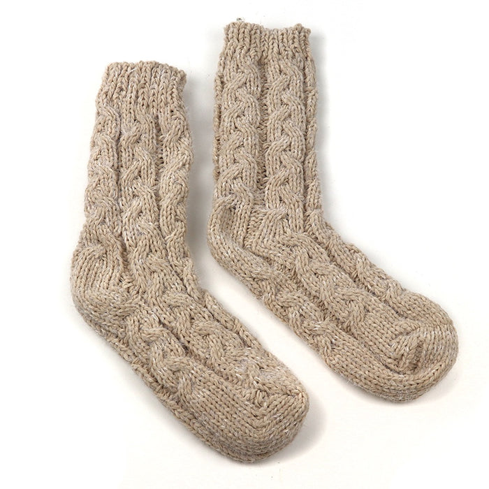 Light Beige Chunky Cable Knit Cosy Socks