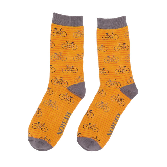 Mr Heron Bikes & Stripes Socks - Mustard