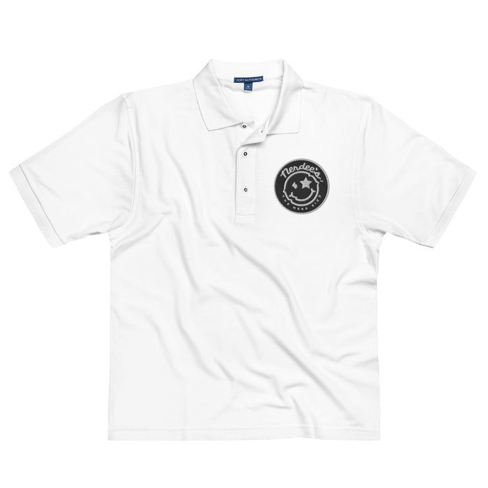 Nerdee's Round Emblem Patch Logo (Black) - Men's Premium Polo