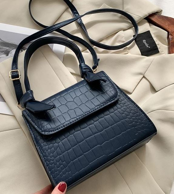 PB61 Navy Blue Crocodile Design Shoulder Bag