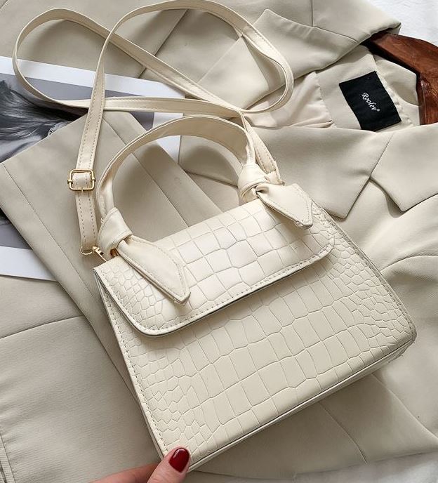 PB75 Ivory Crocodile Design Shoulder Bag