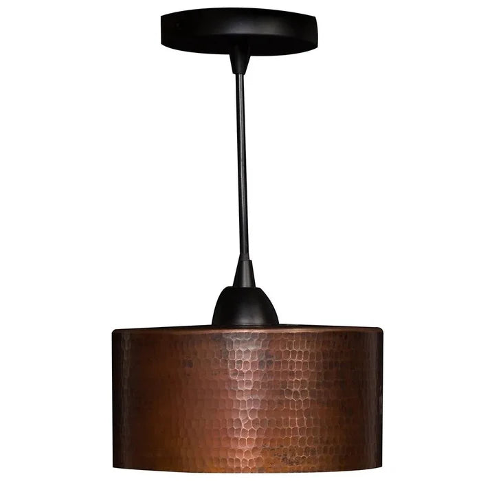 Premier Copper 8 in. Hammered Copper Round Cylinder Pendant Light