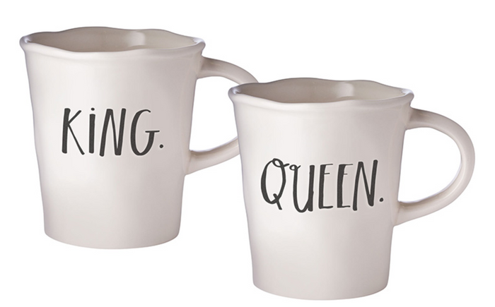 Rae Dunn Stem Print Cafe Mugs King/Queen - Set of 2
