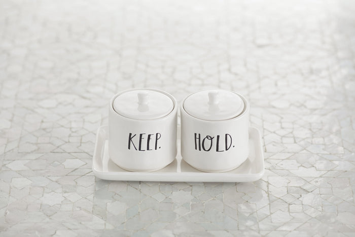 Rae Dunn Stem Print "Keep" and "Hold" Vanity Set