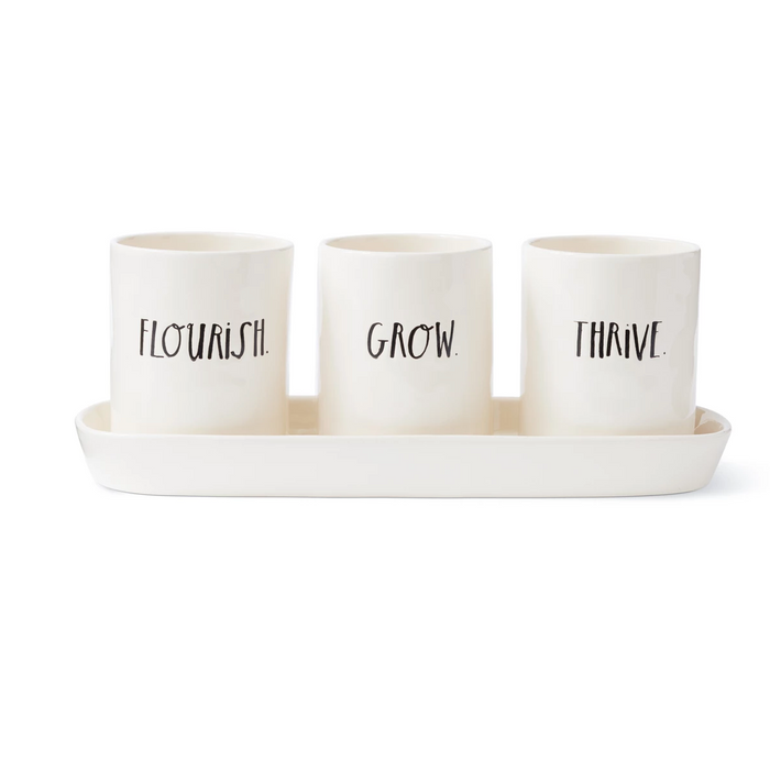 Rae Dunn STEM PRINT THREE-BULB PLANTER SET WITH TRAY