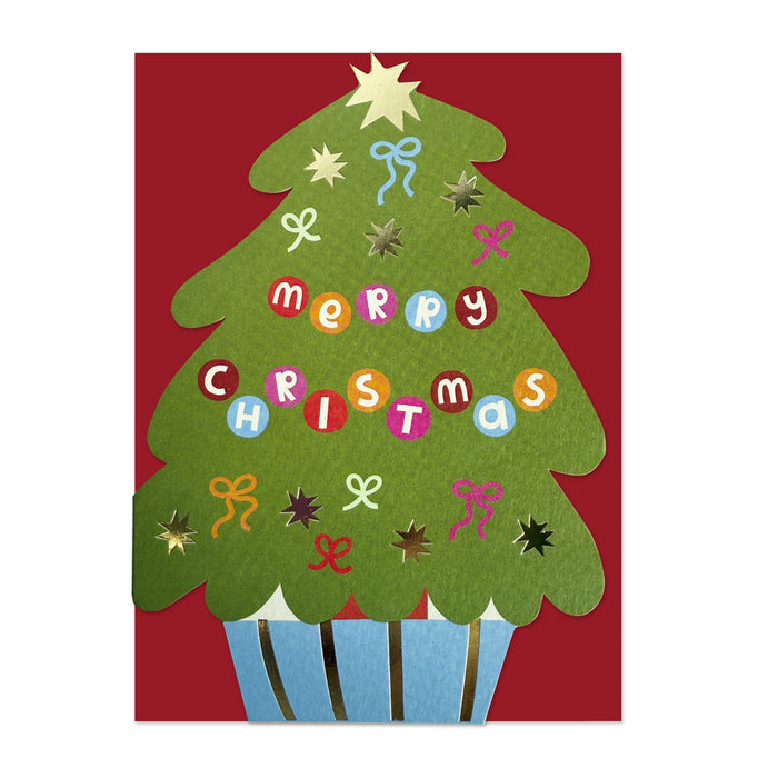 Raspberry Blossom Merry Christmas Tree Greetings Card