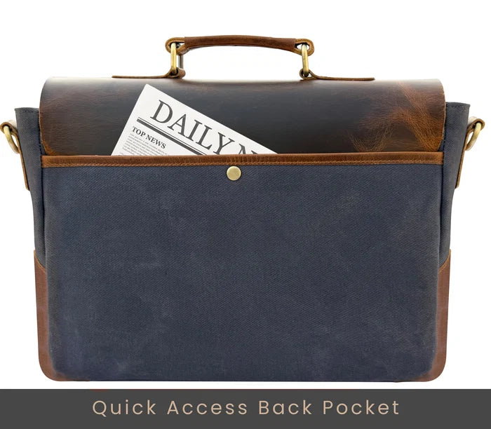 Rover Leather Canvas Messenger Bag Briefcase Laptop Bag (Dark Grey)