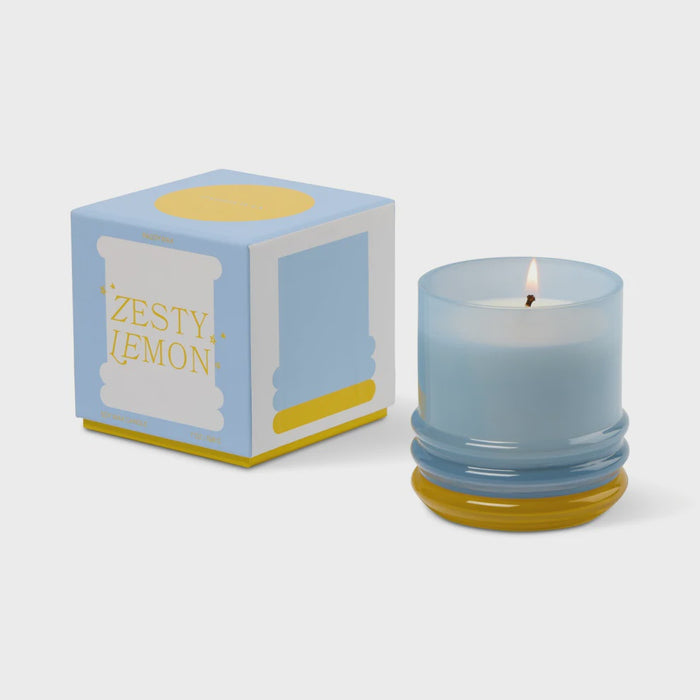 Stack Blue & Yellow Glass Candle - Zesty Lemon