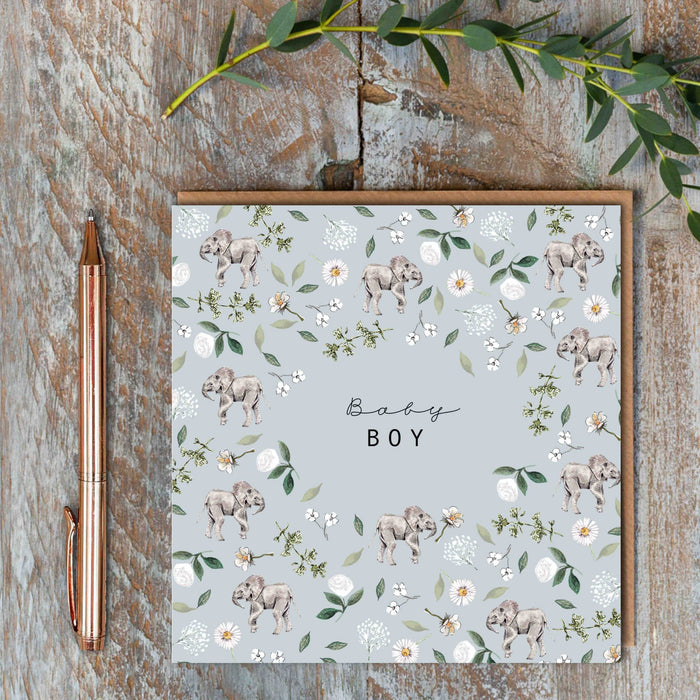 Toasted Crumpet Greetings Card - Baby Boy Elephants