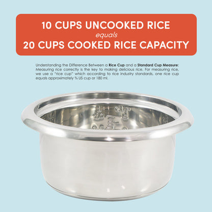 10-Cup Rice Cooker with Stainless Steel Cooking Pot