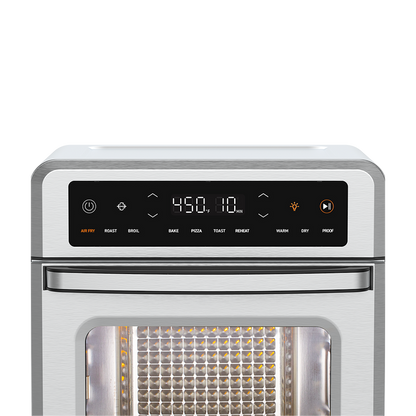 Close-up view of the digital LED control panel and touchscreen interface on the top of the Cosori oven