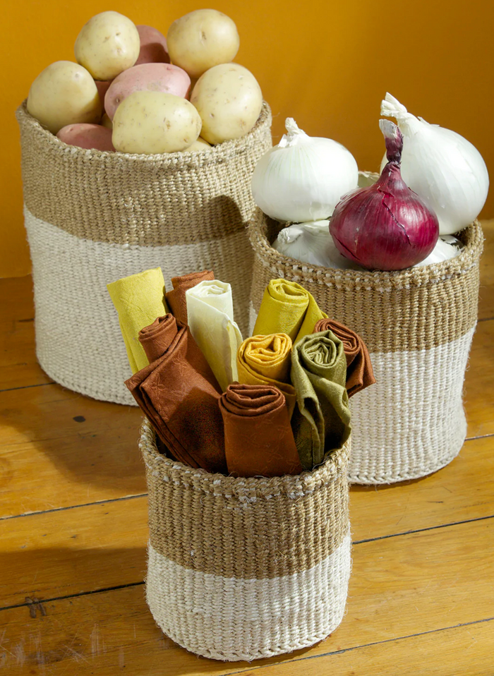 3 Handwoven Cream & Beige Sisal Nesting Baskets, Kenya, Fair Trade