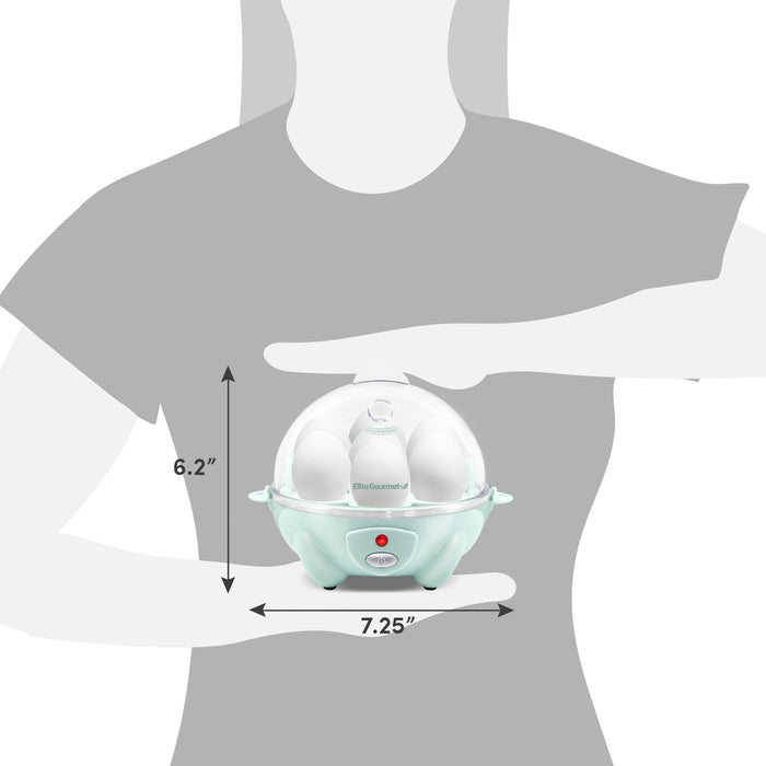 Dimensions of egg cooker. 6.2" Height, 7.25" Diameter.
