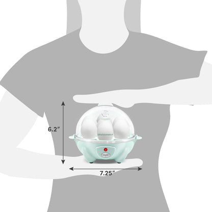 Dimensions of egg cooker. 6.2" Height, 7.25" Diameter.