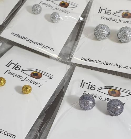 A113 Multi Size Gold, Silver, Gun Metal Glitter Earring Assortment Pack of 12