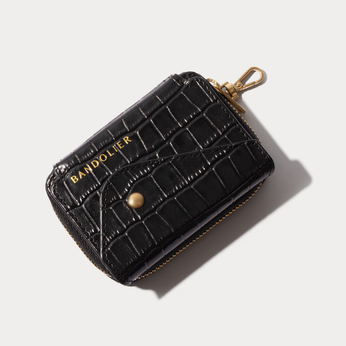 Add-On Mirror Magnet Wallet - Black Croc/Gold