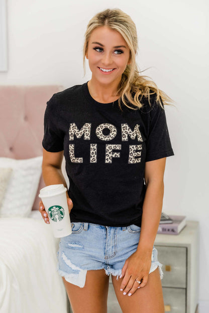 Animal Print Mom Life Graphic Tee Black