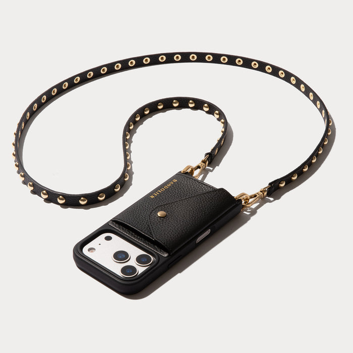 Annie Pebble Leather Crossbody Bandolier - Black/Gold
