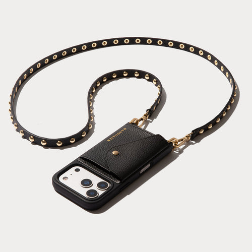 Annie Pebble Leather Crossbody Bandolier - Black/Gold