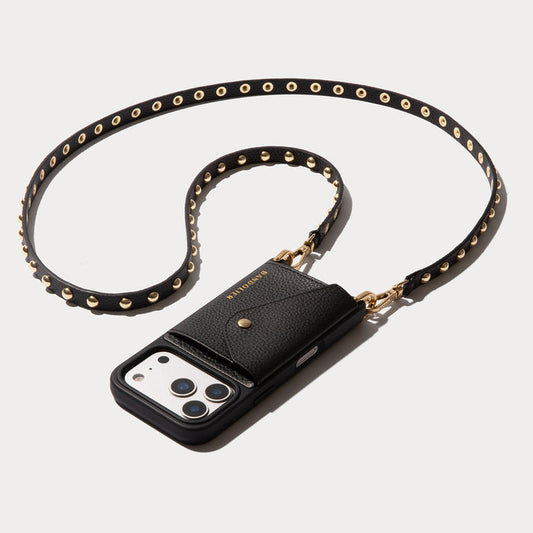 Annie Pebble Leather Crossbody Bandolier - Black/Gold