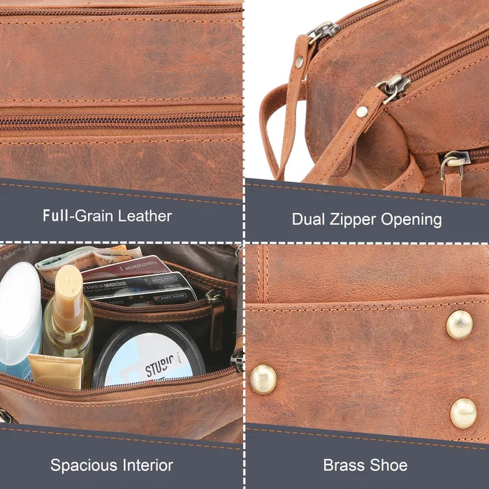 Arden Full-Grain Leather Travel Toiletry Bag (Brown)