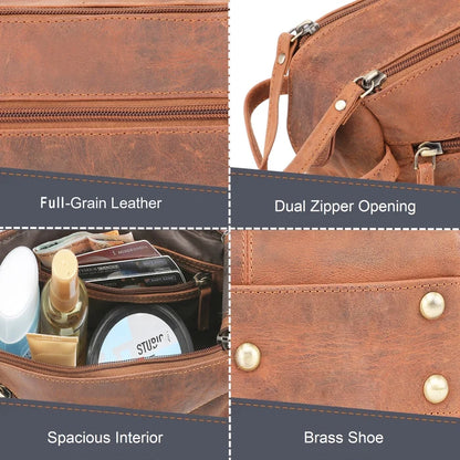 Arden Full-Grain Leather Travel Toiletry Bag (Brown)
