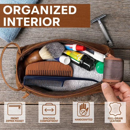 Arden Full-Grain Leather Travel Toiletry Bag (Brown)