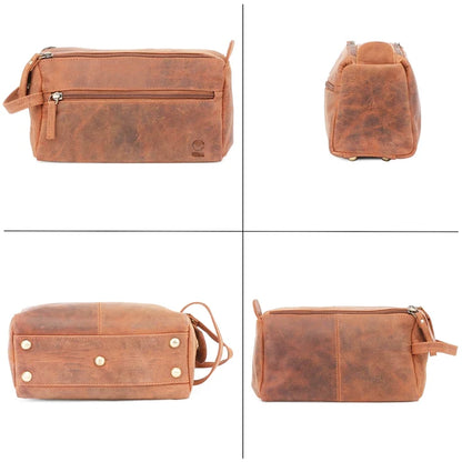 Arden Full-Grain Leather Travel Toiletry Bag (Brown)