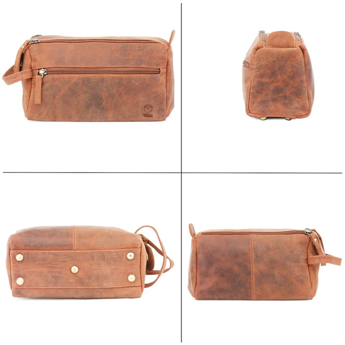 Arden Full-Grain Leather Travel Toiletry Bag (Brown)