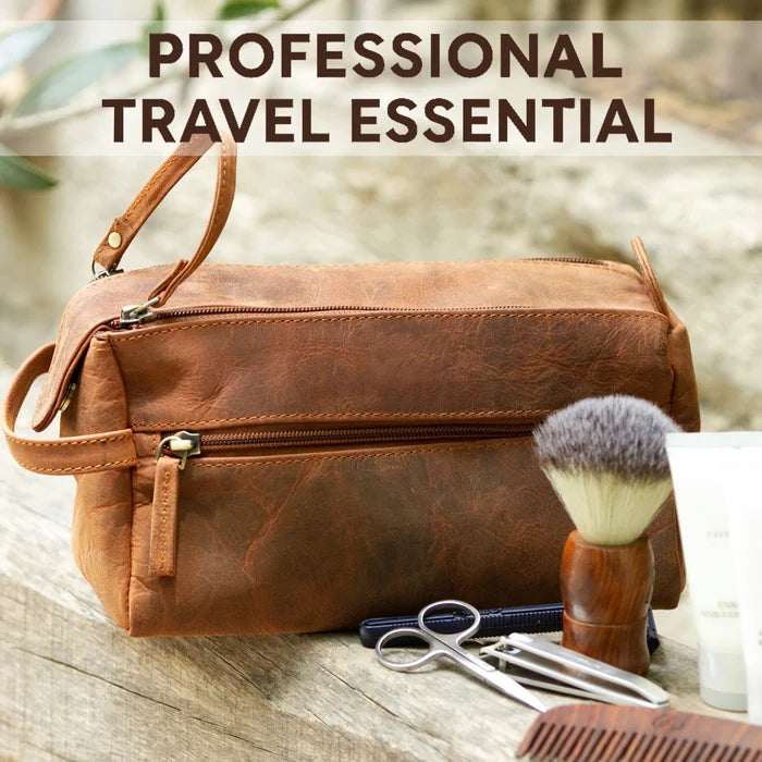 Arden Full-Grain Leather Travel Toiletry Bag (Brown)
