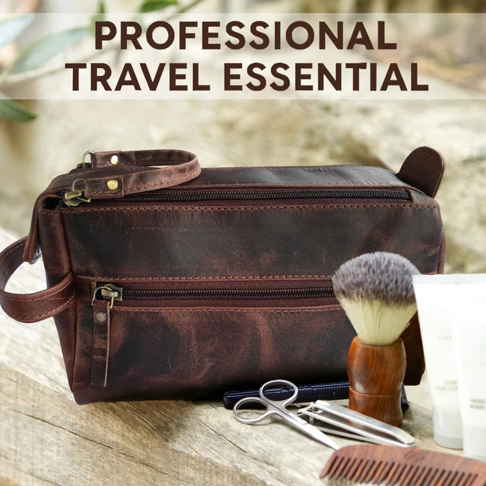 Arden Leather Toiletry Bag for Men (Walnut Brown)