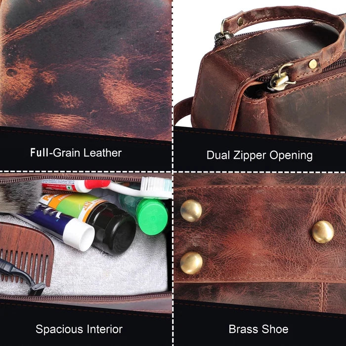 Arden Leather Toiletry Bag for Men (Walnut Brown)