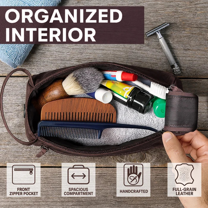 Arden Leather Toiletry Bag for Men (Walnut Brown)