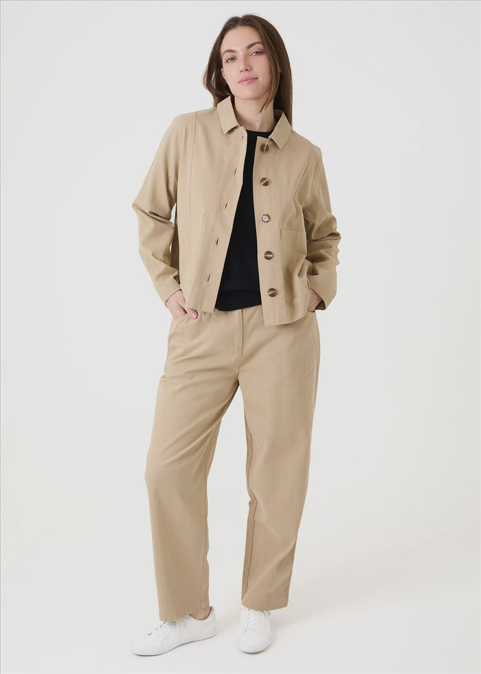 Balloon Leg Twill Trousers - Stone