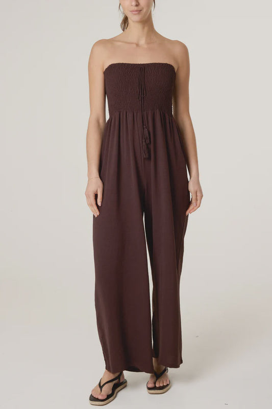 Bandeau Jumpsuit With Tassel Detail - Chocolate
