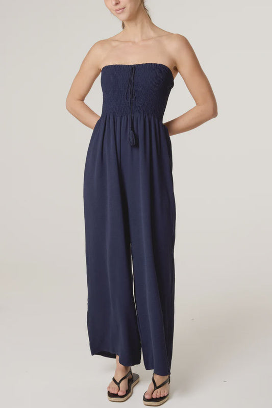 Bandeau Jumpsuit With Tassel Detail - Navy
